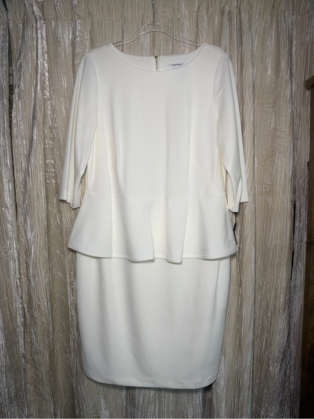 Calvin Klein Cream Peplum Midi Dress